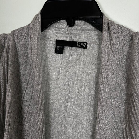 Eileen Fisher Sweater Women Large Crinkle Sheer Open Front Italian Yarn Cardigan - Picture 3 of 7